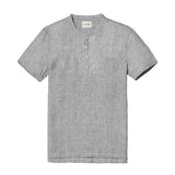 Pure Linen Shorts Sleeve Striped Slim Fit Henry Collar