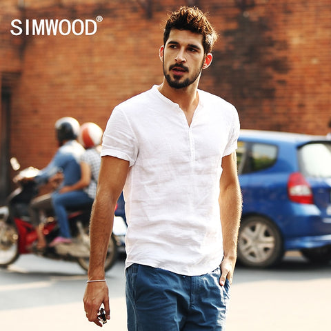 New Arrival Summer Short-sleeved Shirts Men 100% Linen