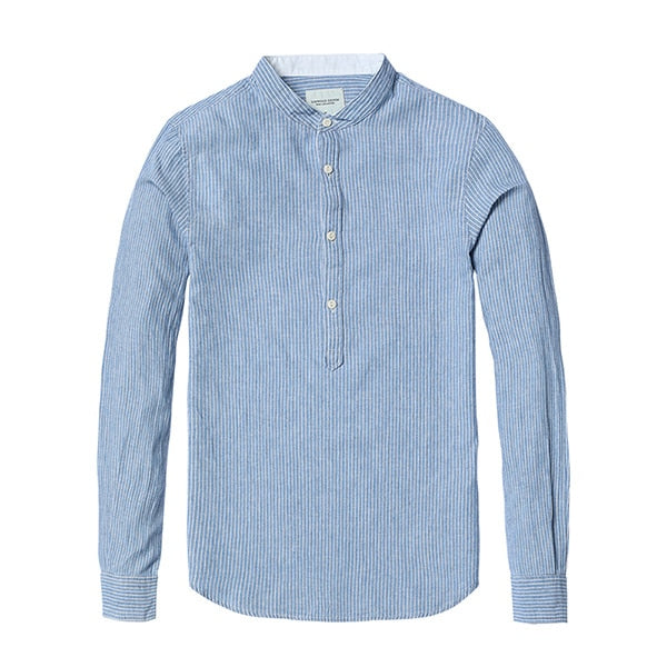 Men Shirt Long Sleeved Striped Casual Slim Fit Shirts