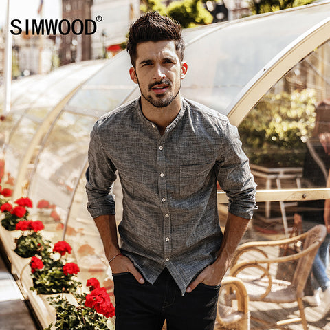 Men Shirt Autumn New Camisa Masculina Casual  Shirts Slim Fit 100% Cotton Stand Collar