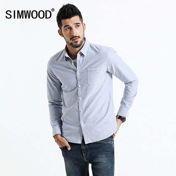 SIMWOOD 2018 Brand Casual Shirts Men Slim Fit Autumn  New Denim Shirt Male Stripes  Cotton Plus Size High Quality CC017026