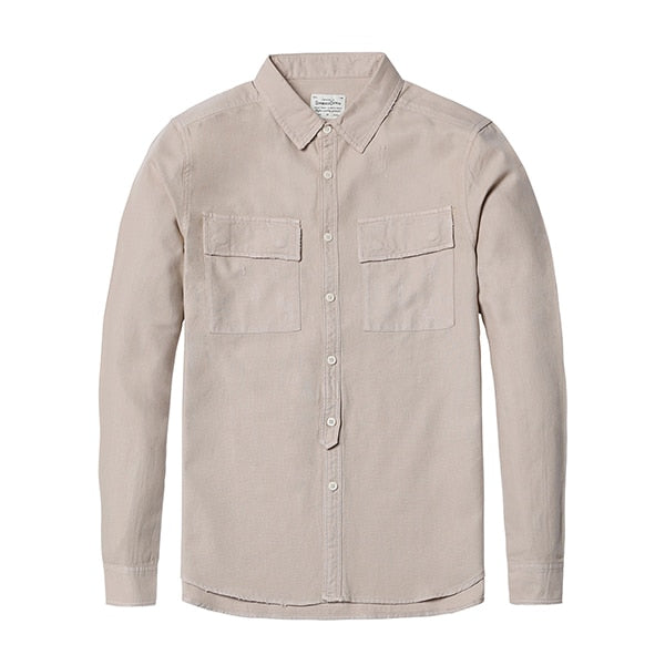 Casual Slim Fit Square Collar Long Sleeve Shirt