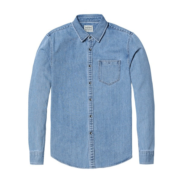 New Denim Shirts Men Pocket Slim Fit Long Sleeve Denim