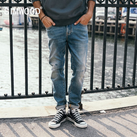 New Ripped Jeans Men Slim Fit Hole Hip Hop Denim