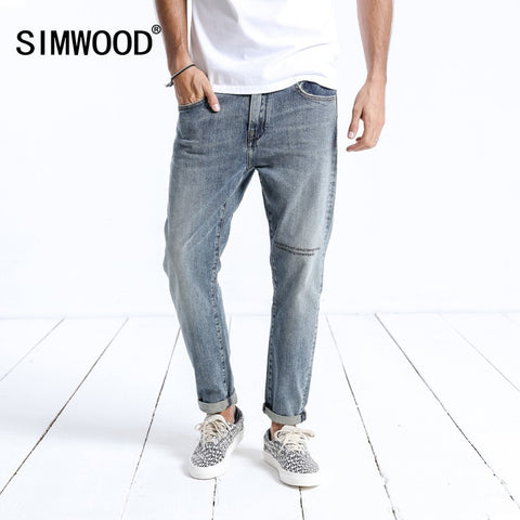 Winter New Jeans Men Slim Fit Letter Printed Vintage