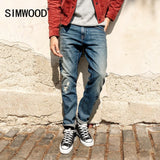 Brand Jeans Men Fashion Ripped Dark Wash Slim Fit Denim Trousers