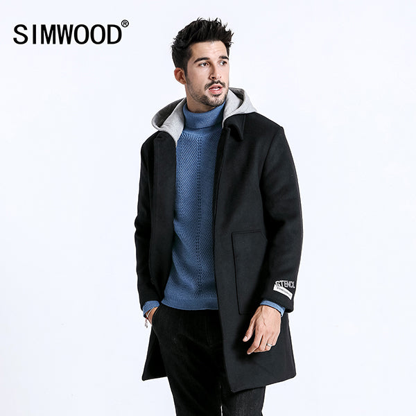 Woolen Overcoat Men Hat Detachable Long Coat