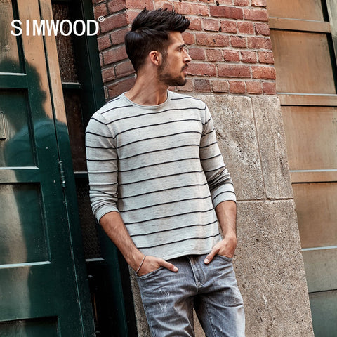 New Slim Fit Striped Sweater Men 100% Cotton