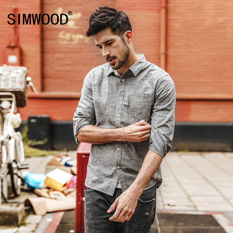 SIMWOOD Casual Shirts Men 100% Pure Cotton 2018 Autumn  New long sleeve shirt Male Slim Fit Plus Size High Quality  CC017006