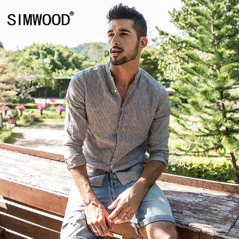 SIMWOOD Casual Shirts Men 100% Pure Linen 2018 Autumn Summer Long Sleeve Shirt Male Slim Fit Plus Size High Quality CC017035