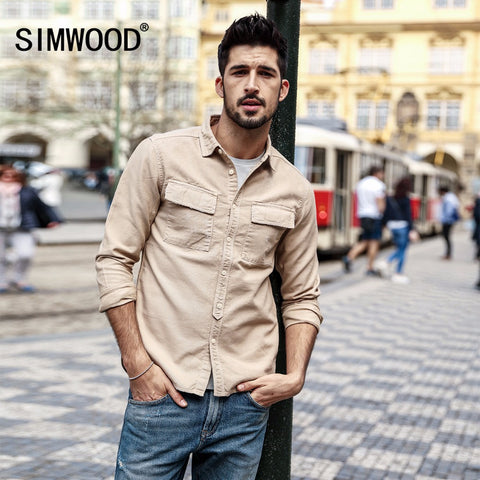 Casual Slim Fit Square Collar Long Sleeve Shirt