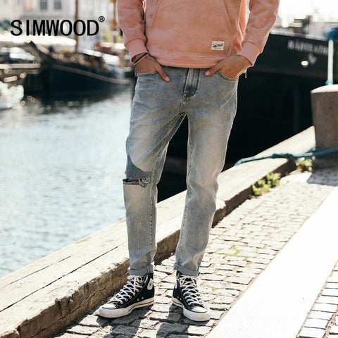 Fashion Slim Fit Casual Hole Denim Trousers Hip Hop Ripped Jeans