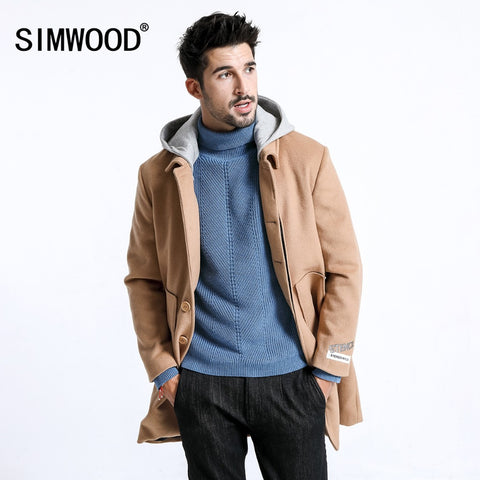 Woolen Overcoat Men Hat Detachable Long Coat