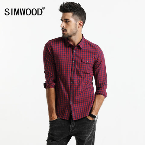 SIMWOOD 2018 Autumn New  Plaid Shirt Men Long Sleeve Slim Fit Imported Clothing 100% Pure Cotton High Quality Plus Size CC017014