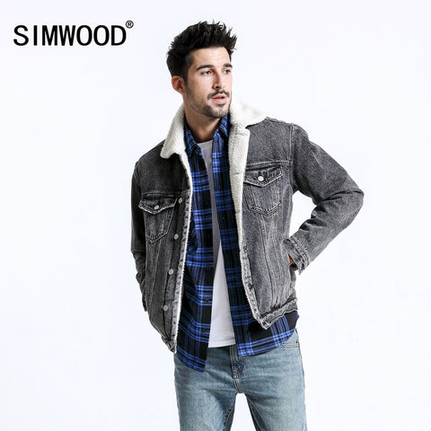 Denim Warm  Jackets Men Shearling Collar